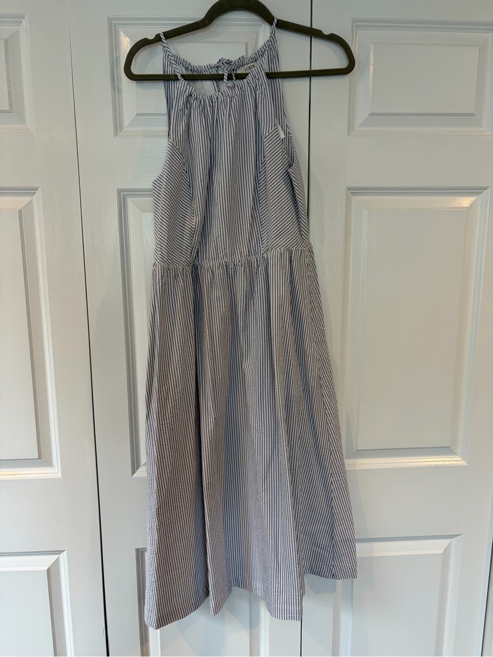 NWT J. Crew Blue and White Seersucker Halter Summer Dress